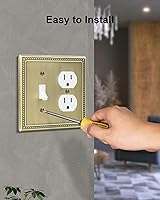 Vista 5 de Paquete de 2 Placas de Cubierta Combinadas para Interruptor de Palanca/Dúplex, Placa de Cubierta de Enchufe de Pared de Metal de Latón Antiguo