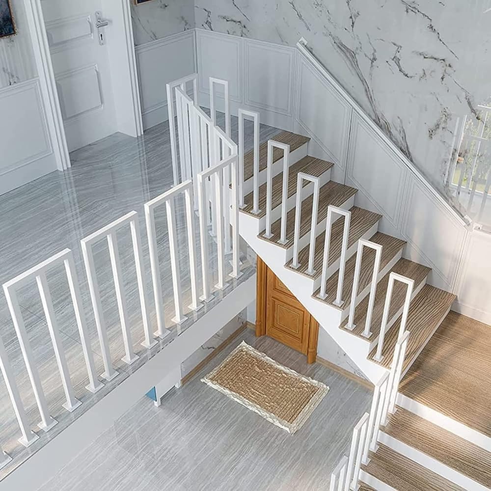 LQSYBHD U-shaped Stairs Railing, Attic Wrought Iron Stair Handrail Indoor, Safety Hand Rail for Corridor Steps, Non-slip Handrail for Elderly and Pregnant Women(Size:3.12ft/95cm,Color:White)