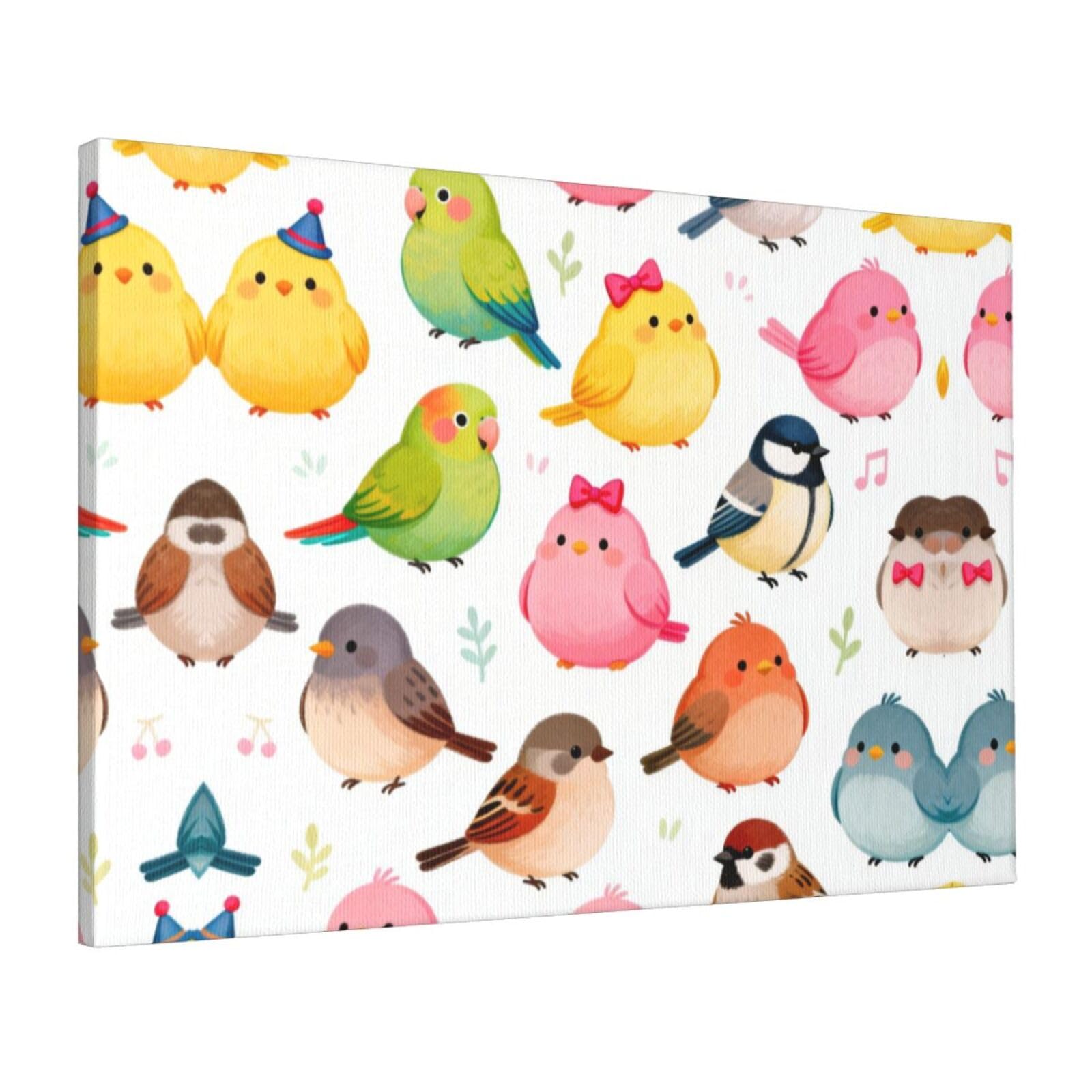 CNTDBU Bird Party Canvas Wall Art 16x24 Inch-Large Modern Painting Print for Living Room, Framed Ready to Hang Artwork for Bedroom