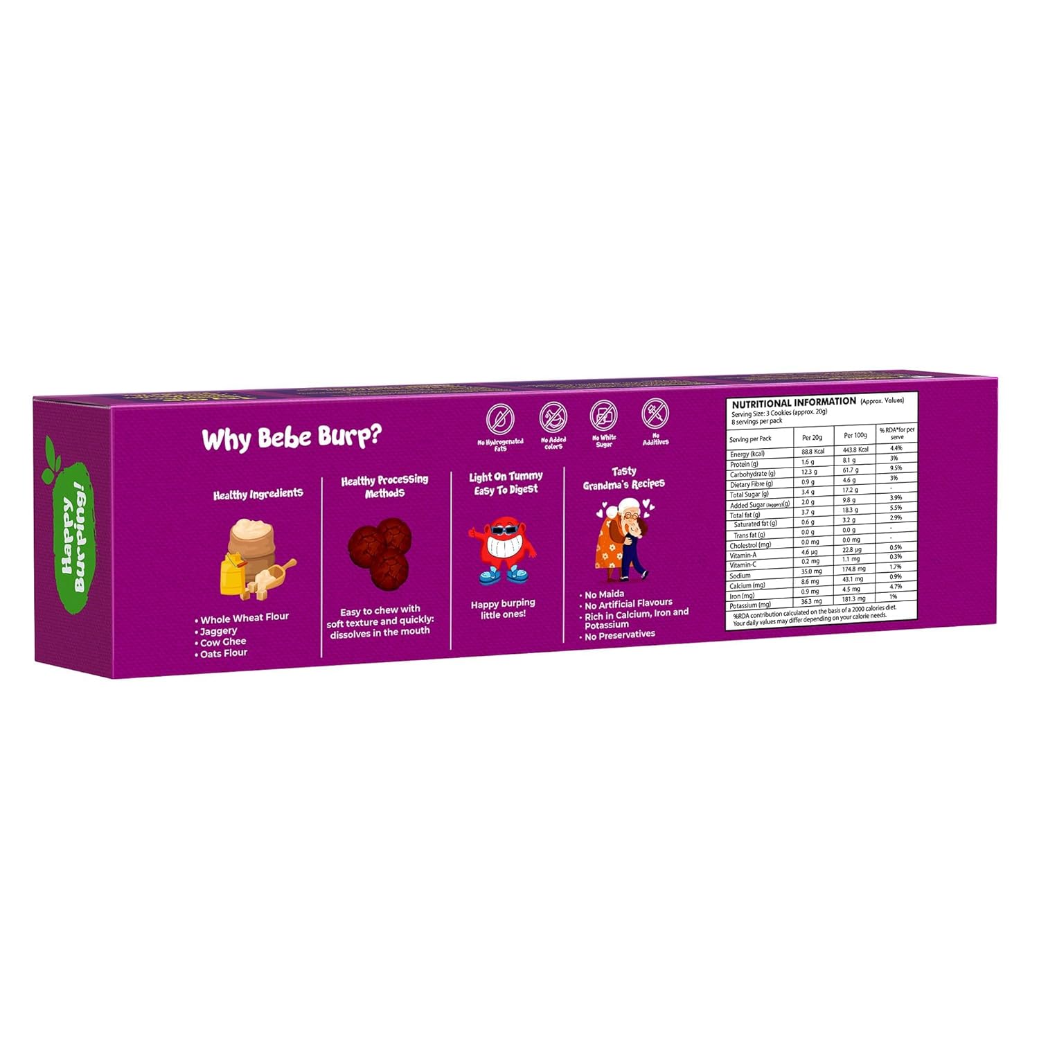 BebeBurp Oats & Raisin Cookies – High-Fiber Digestive Biscuits – No Refined Sugar, No Artificial Preservatives – Healthy Whole Grain Snack with Jaggery – Non-GMO, Clean Ingredients – 150g (Pack of 1)