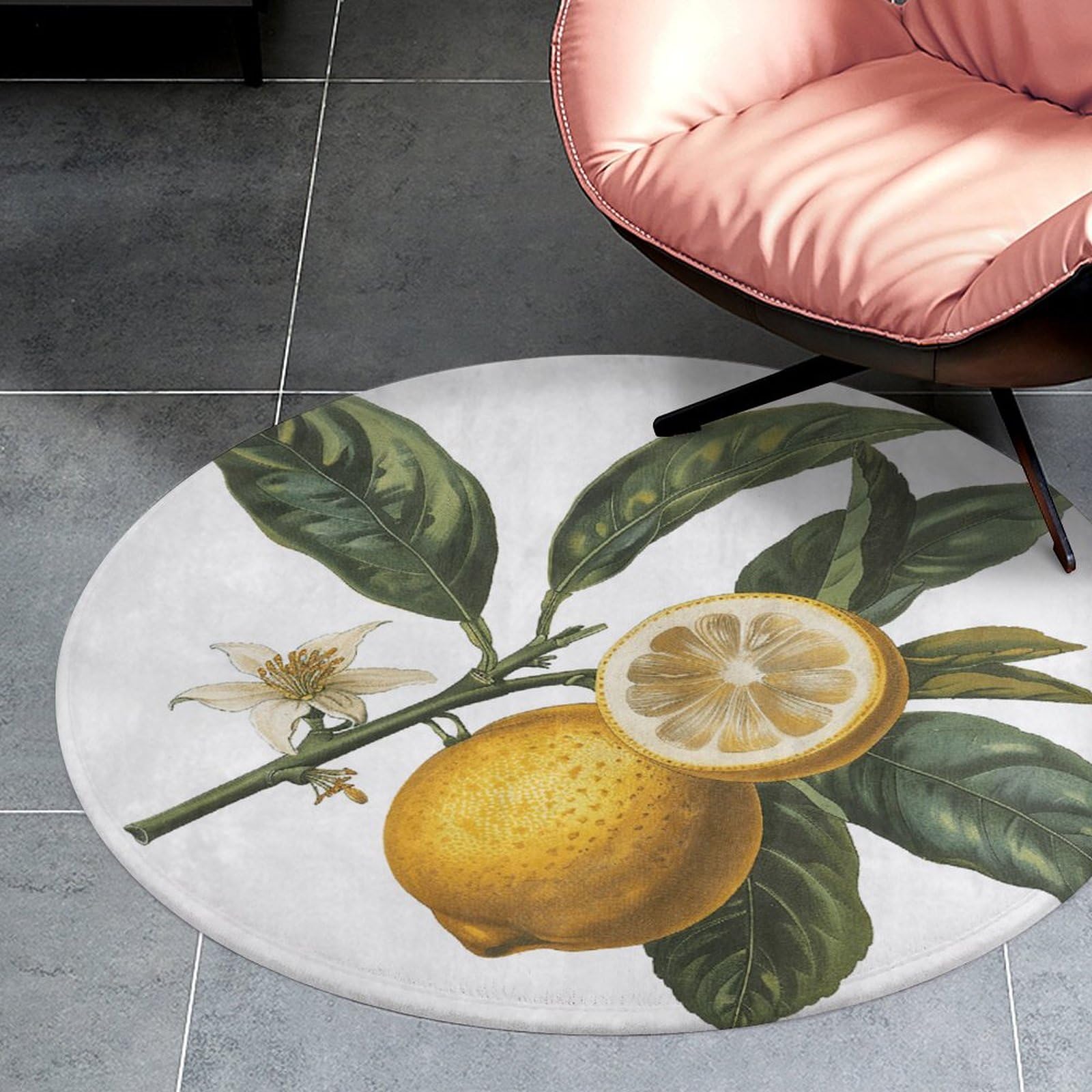 Tapis rond citron 90 cm antidérapant et lavable en machine pour chambre