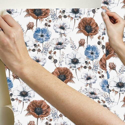 Miniatura 5 de Papel tapiz floral autoadhesivo removible para despegar y pegar, papel tapiz floral de vinilo para paredes decorativas de dormitorio (16.9 pulgadas