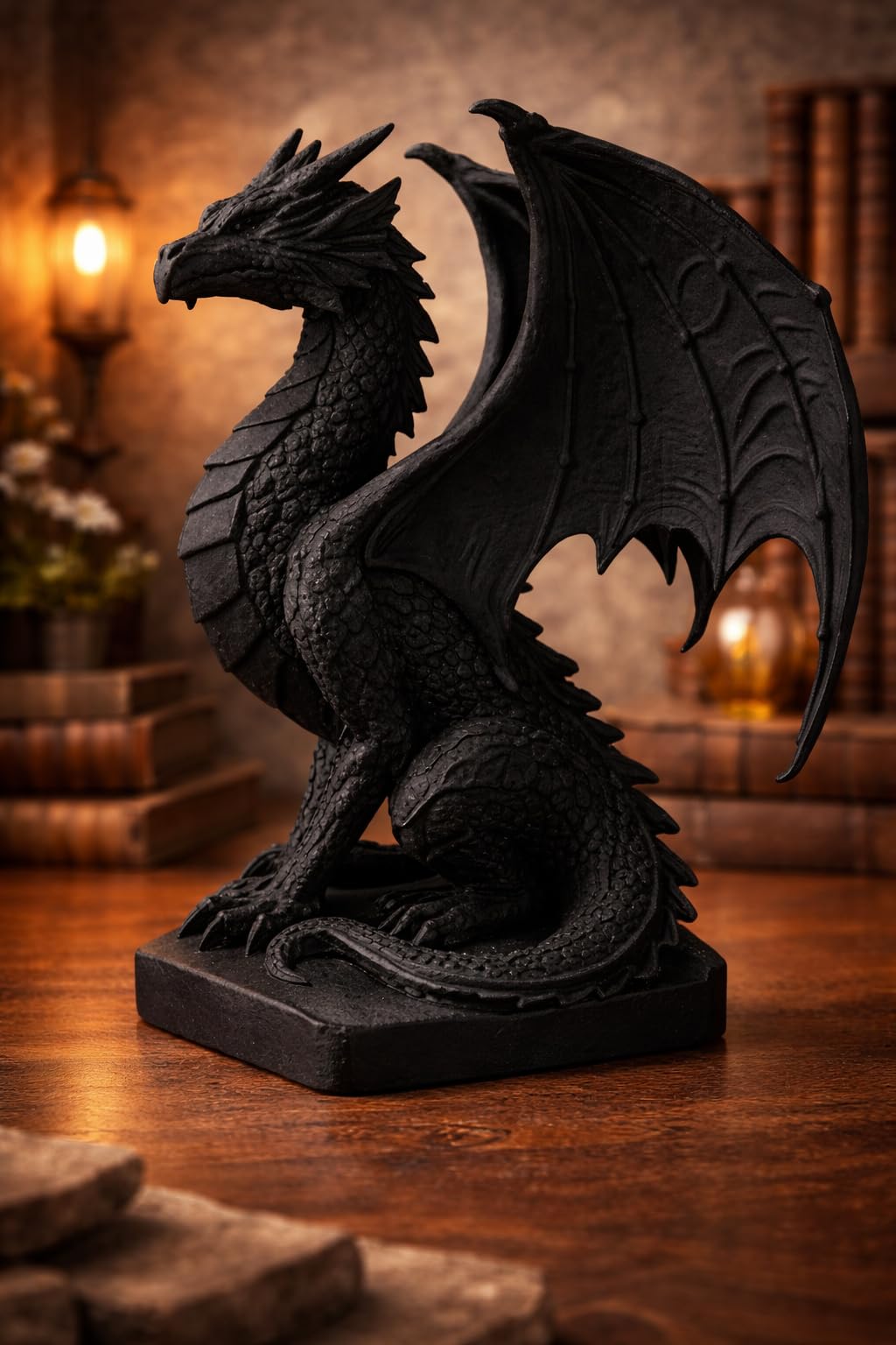 Celestial Crafts Midnight Black Sitting Dragon Statue, Gothic Fantasy Showpiece for Home & Office Table Decor-image-49