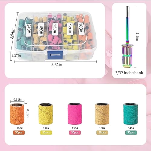 Miniatura 8 de KOYOPEPI - Bandas de lijado para taladro de uñas, brocas de lijado de uñas #80#150#240, 210 unidades de color grueso y fino, bandas de lijado de