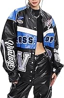 Vista 1 de Aelfric Eden Chaqueta de carreras para hombre, chaqueta de gran tamaño, chaqueta de cuero Nascar, chaqueta bomber para mujer, abrigos casuales unisex