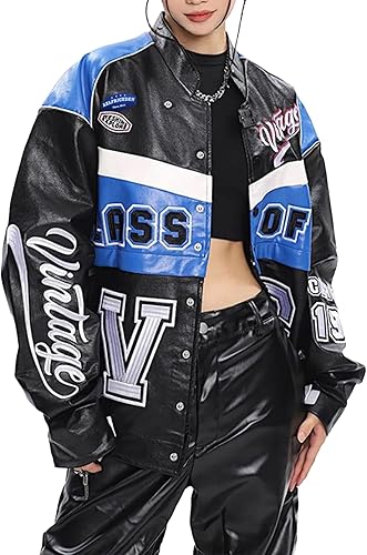 Aelfric Eden Chaqueta de carreras para hombre, chaqueta de gran tamaño, chaqueta de cuero Nascar, chaqueta bomber para mujer, abrigos casuales unisex