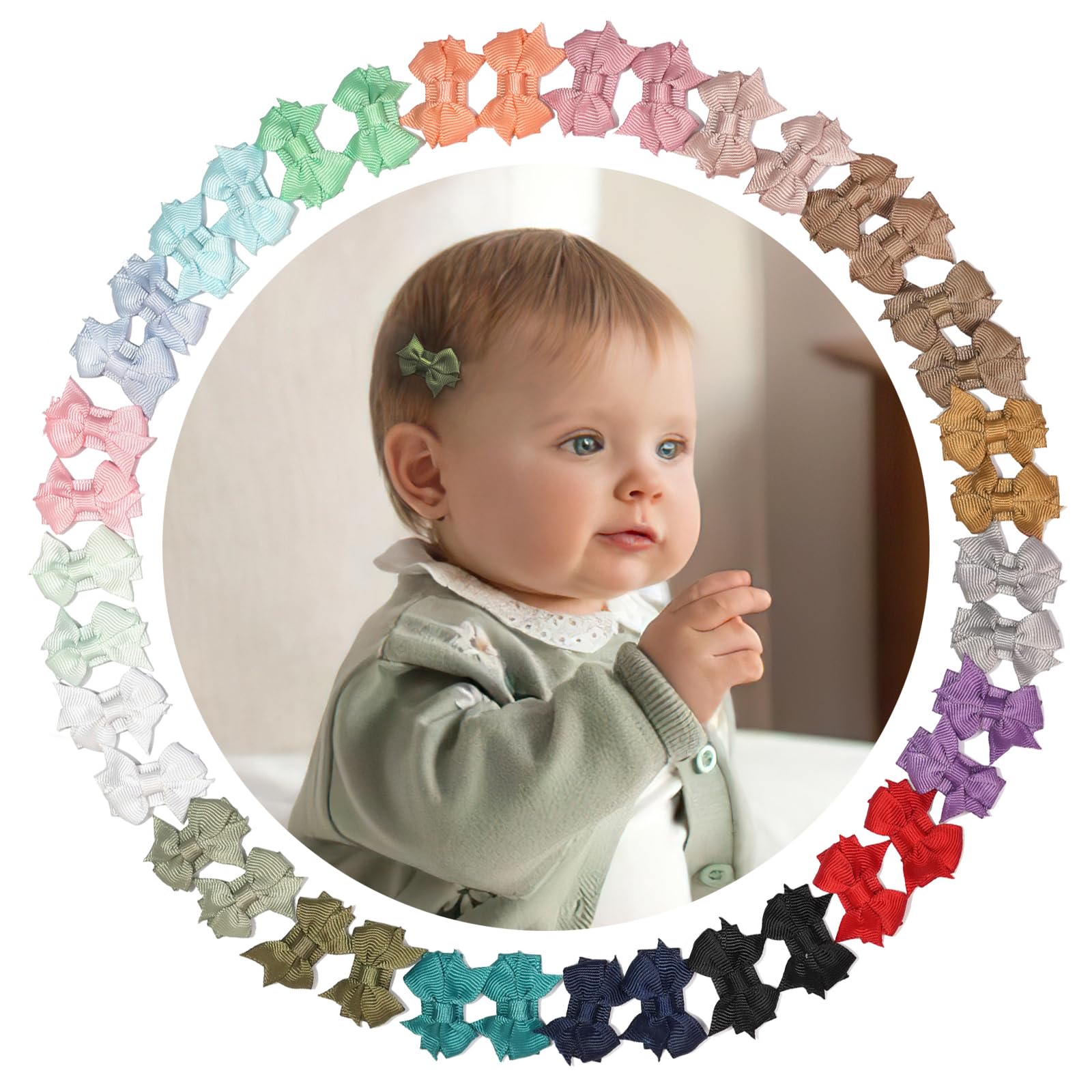 JOYOYO 40 Stück Baby Haarschleifen Baby Haarspangen Handwerk Kleine Größe 3.5 cm Schleife, kleine Haarspangen Speziell für Neugeborene Feines Haar