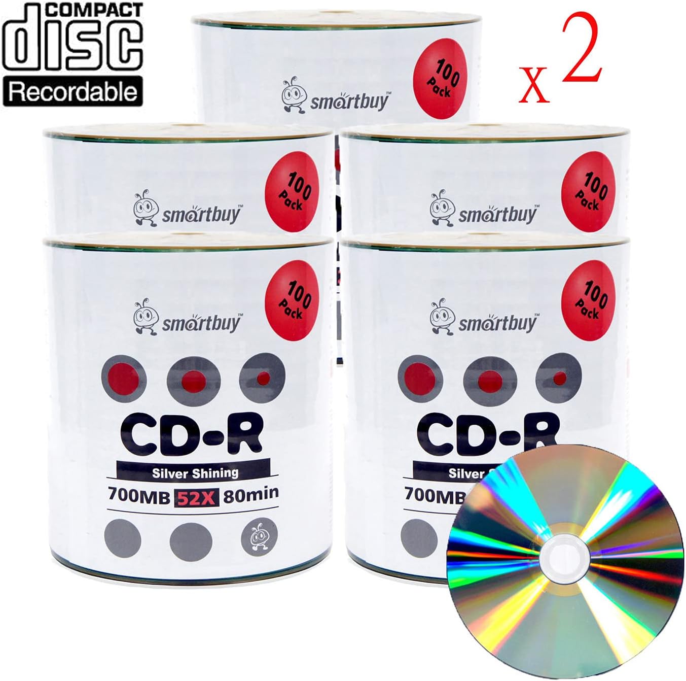 Smart Buy Shiny Silver Top CD-R 1000-Pack 700mb 52x Blank Recordable Discs, 1000 Disc, 1000pk