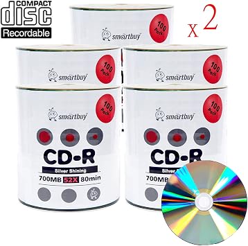 Smart Buy Shiny Silver Metalized Hub CD-R 1000-Pack 700mb 52x Blank Discs | Data CD-R, Shiny Silver top, Silk Screen Printable, Mark writable, OEM packaging - Plastic Shrink Wrap