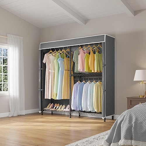 Miniatura 2 de VIPEK V4C Perchero de Ropa con Funda, Armario Portátil de Servicio Pesado, Perchero de Ropa de Metal Ajustable para Colgar Ropa con Barras Colgantes