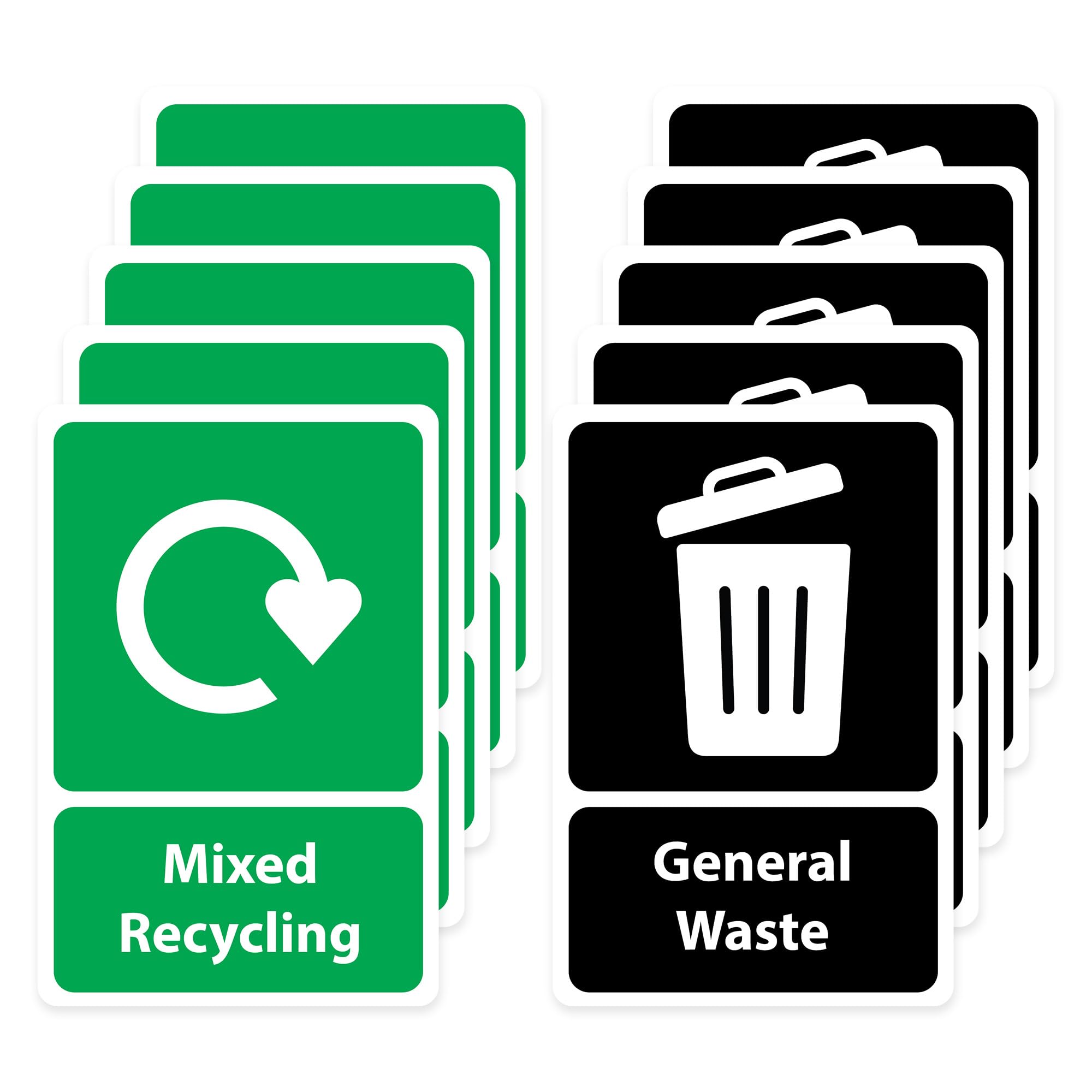 RDLCAR Self-Adhesive Recycling Stickers, Vinyl Labels for Bins (Black Green, Pack of 10)