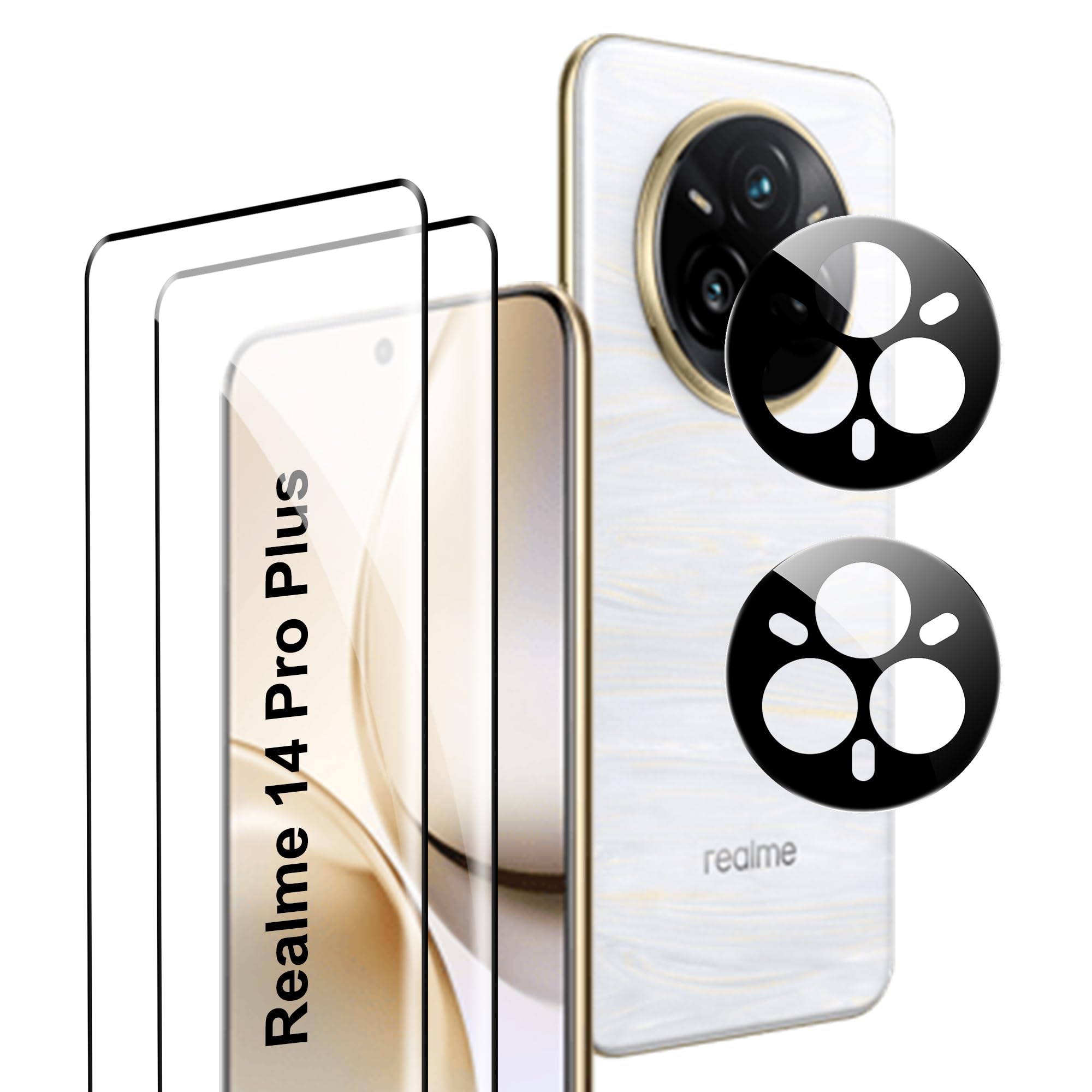 Heioloo 2 Pezzi Pellicola Protettiva per Realme 14 Pro Plus/Realme 14 Pro+ Vetro Temperato, 2 Pezzi Fotocamera Vetro Temperato,Senza Bolle,HD Anti- Graffio,TPU Pellicola