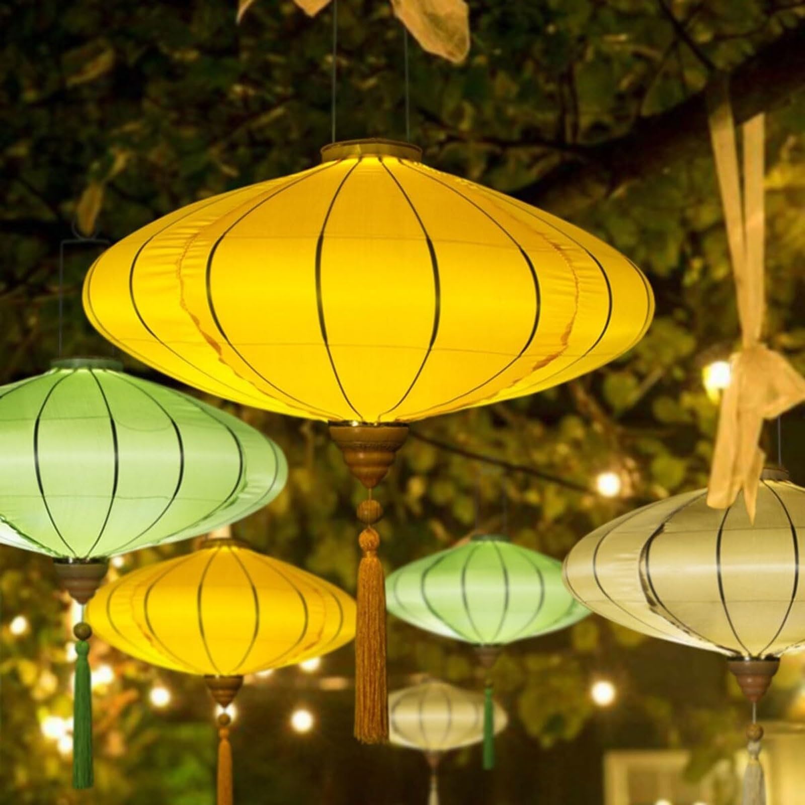 Paquete de 2 farolillos chinos de 40 cm (16 pulgadas), farolillos colgantes tradicionales asiáticos de seda for decoración de jardines y patios exteriores.(Rot)