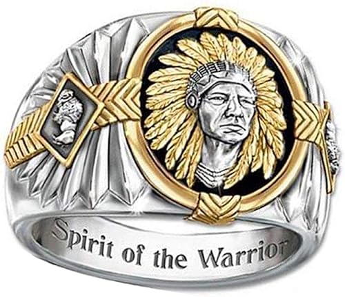 Anillo de jefe indio para hombres, anillos de cabeza india nativa americana, anillo de búfalo vikingo, anillo de espíritu del guerrero, anillo de