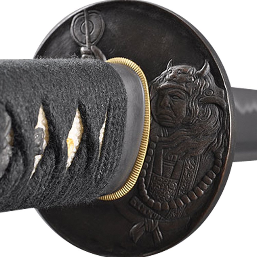 Handmade Sword - Japanese Samurai Katana Swords, Practical, Hand Forged, 1045 Carbon Steel, Heat Tempered, Full Tang, Sharp, Warrior and Character Tsuba, Black Wooden Scabbard