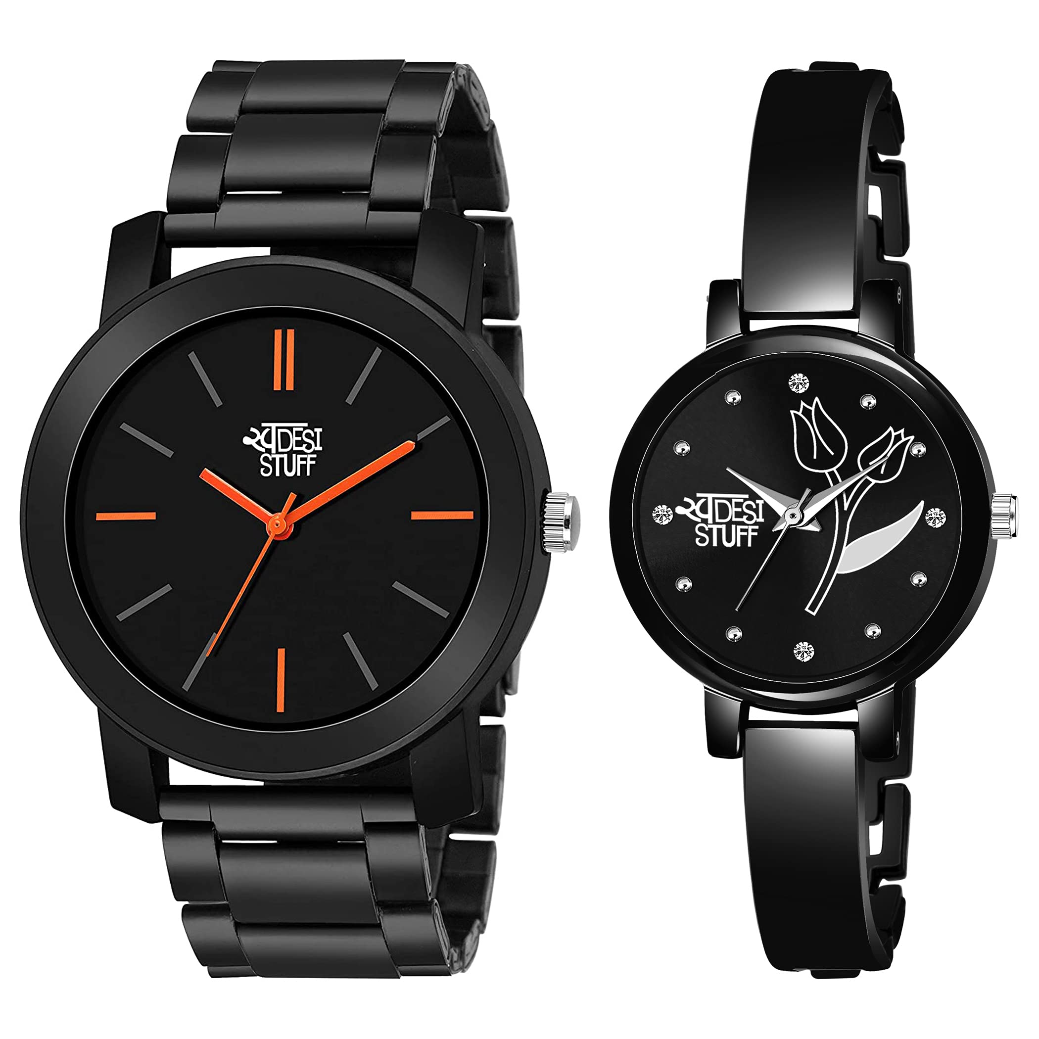 SWADESI STUFF Metal Black Color Dial Round Shap Elegant Analog Couple Watch For Men And Women - Combo Of 2 (Black), Black Band (B09TF9QH58) Amazon Price History, Amazon Price Tracker