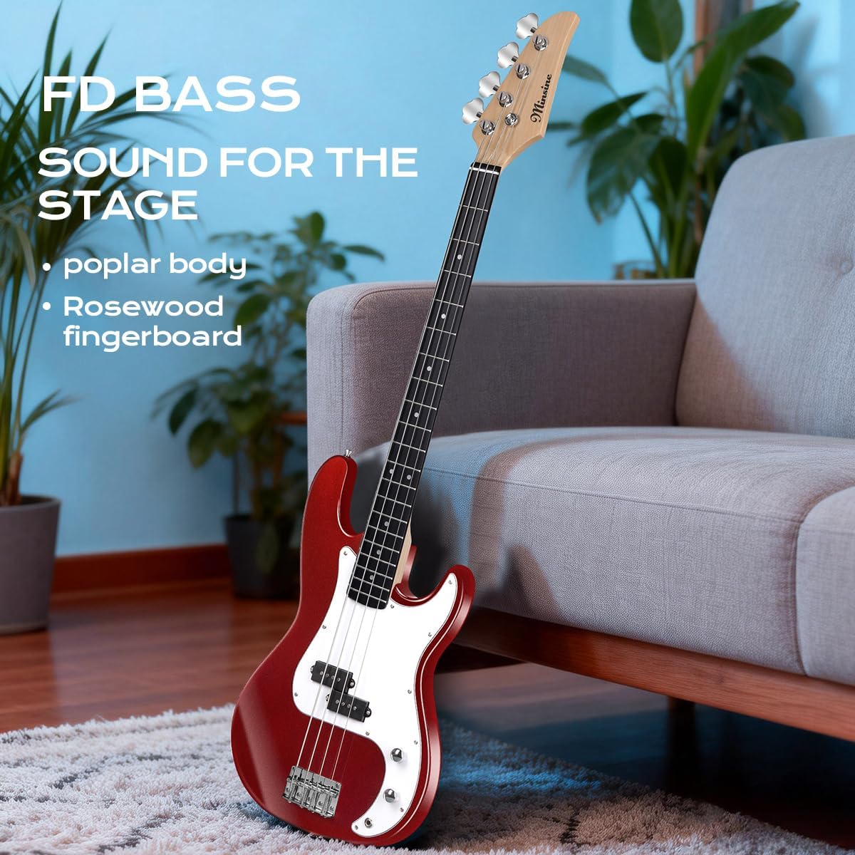 Electric Bass Guitar 4 Strings Full-Size Standard Bass PB-Style Beginner Kit Black for Starter with Gig Bag Guitar Strap and Guitar Cable(PB-Red)