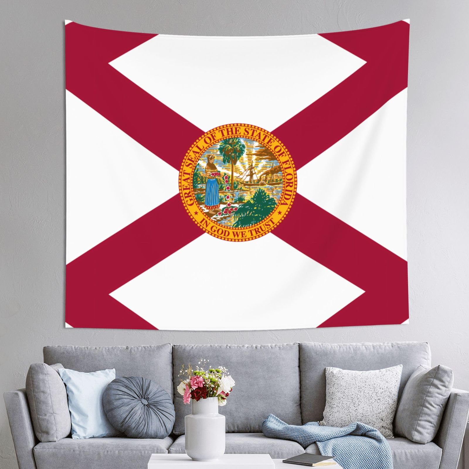 HLSBSSL 60x51in Flag of Florida Printed Tapestry Tablecloth for Dormitory and Picnic Rooms - Multifunctional Fabric Hanging