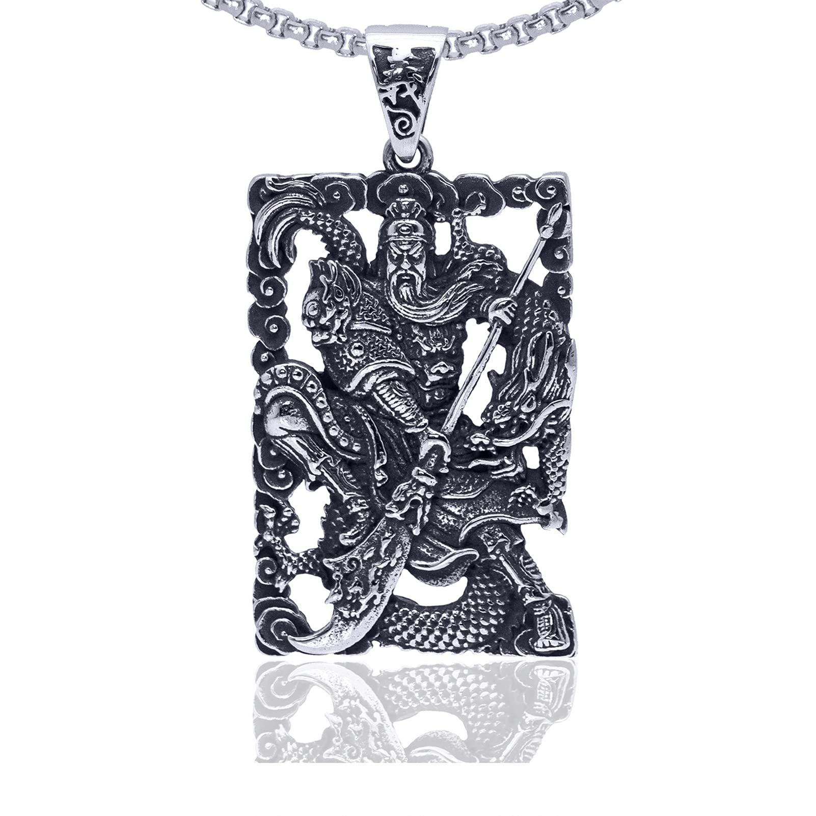 Punk Rock Titanium Steel Warrior Guan Yu Dog Tag Pendant Necklace,24inches Box Chain