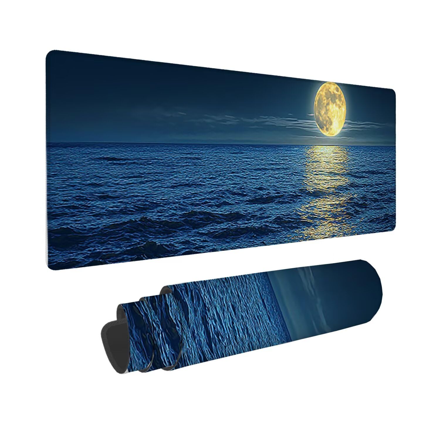 Podkładka pod mysz do gier XXL duża mysz 1200 x 500 mm, duża podkładka pod biurko z antypoślizgową gumową podstawą dla graczy, poprawia precyzję i szybkość (Ocean Księżyc) o-291