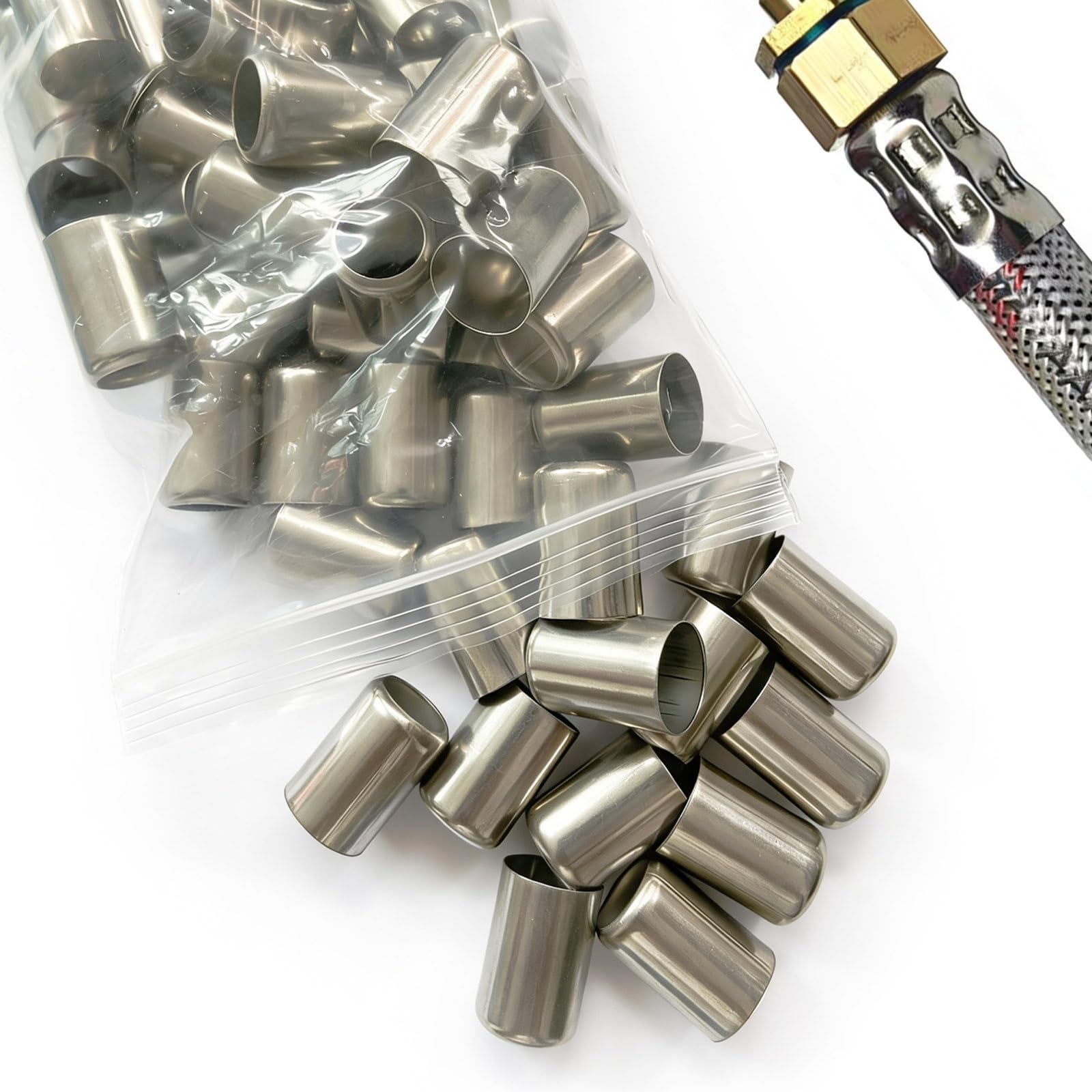 50Pcs Stainless Steel Press Sleeve, High-Pressure Hose Crimp Sleeve Joiner 11.5MM-31MM Exhaust Connector for Water Pipe and DIY Projects(12.5mm)