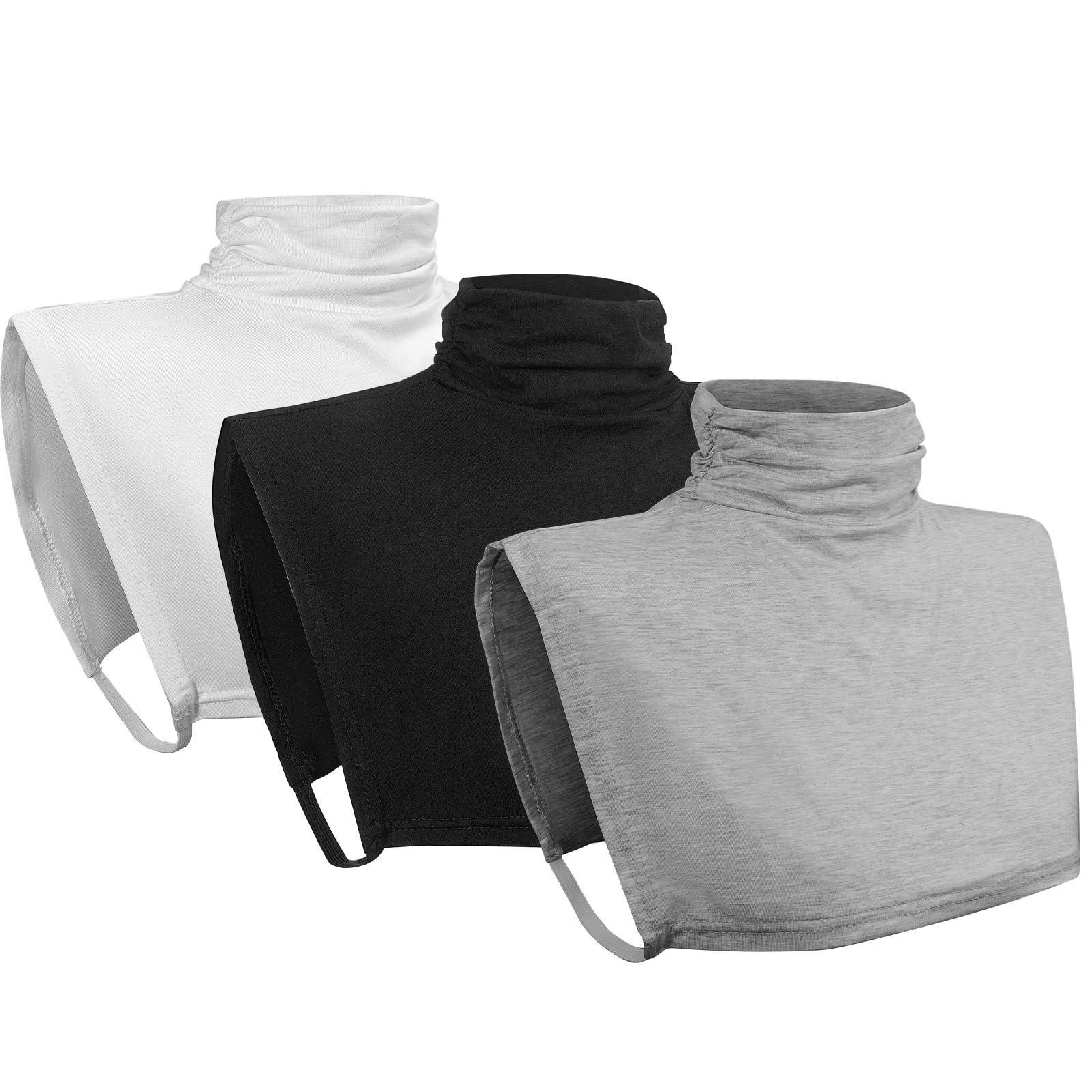 3 Pack Womens Modal Pleated Detachable Collar Fake Turtleneck Dickie Half Top Mock Blouse Collar Black Grey white