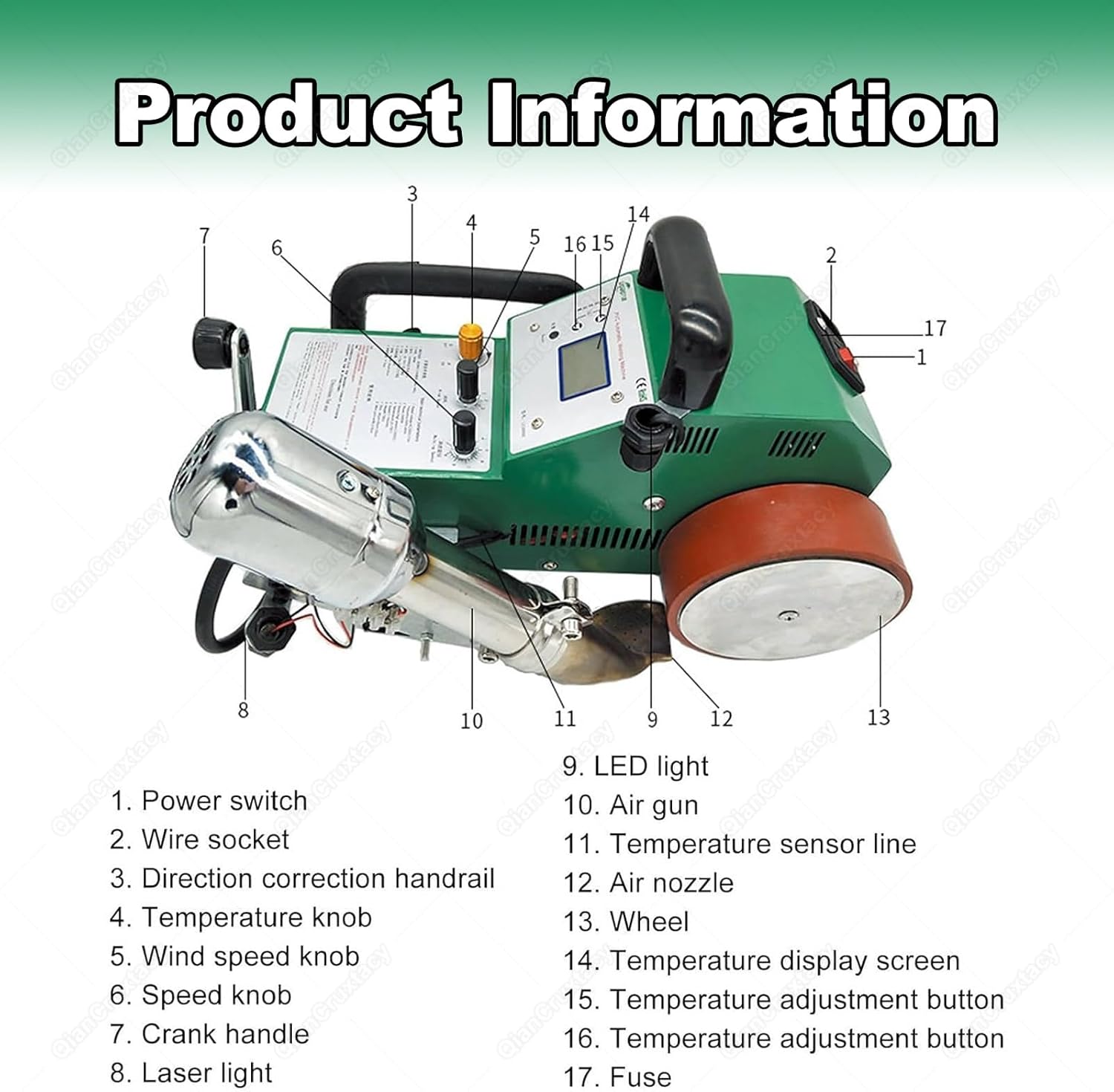 Industrial Automatic Heat Sealing Machine for Plastic, 1800W Banner Seam Welder, 20-680°C Range, DC Fan Cooling, Ideal for Waterproof Seams on Tent, Awning, Billboard Material