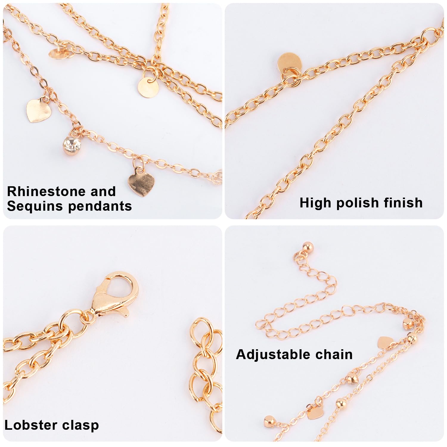 SuPoo 2 Packs Gold Head Chain for Women Bohemian Rhinestone Egyptian Headpiece Adjustable Layered Hair Chain Head Jewelry Sequins Forehead Chain for Wedding Beach Outfits