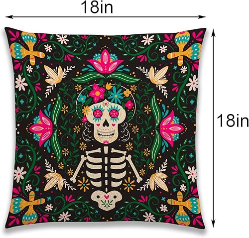 Miniatura 3 de Nepnuser Juego de 4 fundas de almohada de 18 x 18 pulgadas con diseño de calavera de azúcar para decoración del Día de los Muertos para cama, sofá,