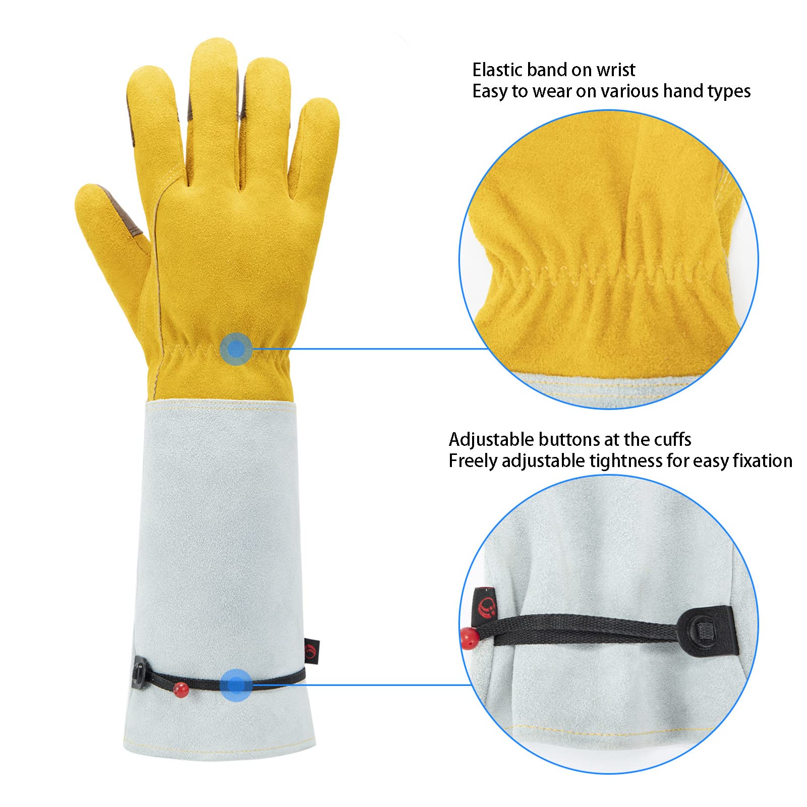 Leder Handschuhe mit Extra Langem Unterarm Schaft Arbeitshandschuhe Verstellbarer Handgelenk Gartenhandschuhe Dornensichere und Stichfeste