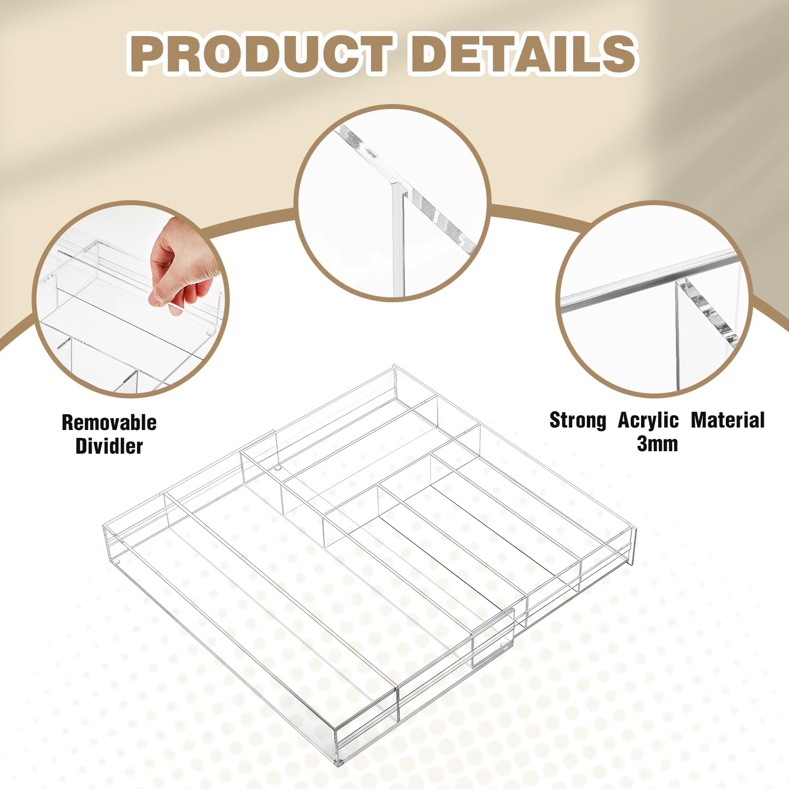 Briwooody 2 organizer per cassetti in acrilico, da 22,7 cm fino a 45,7 x 38,1 x 5,1 cm, espandibile, per penne, quaderni, righelli, trucchi, con 7 scomparti regolabili, per scrivania, ufficio, cucina