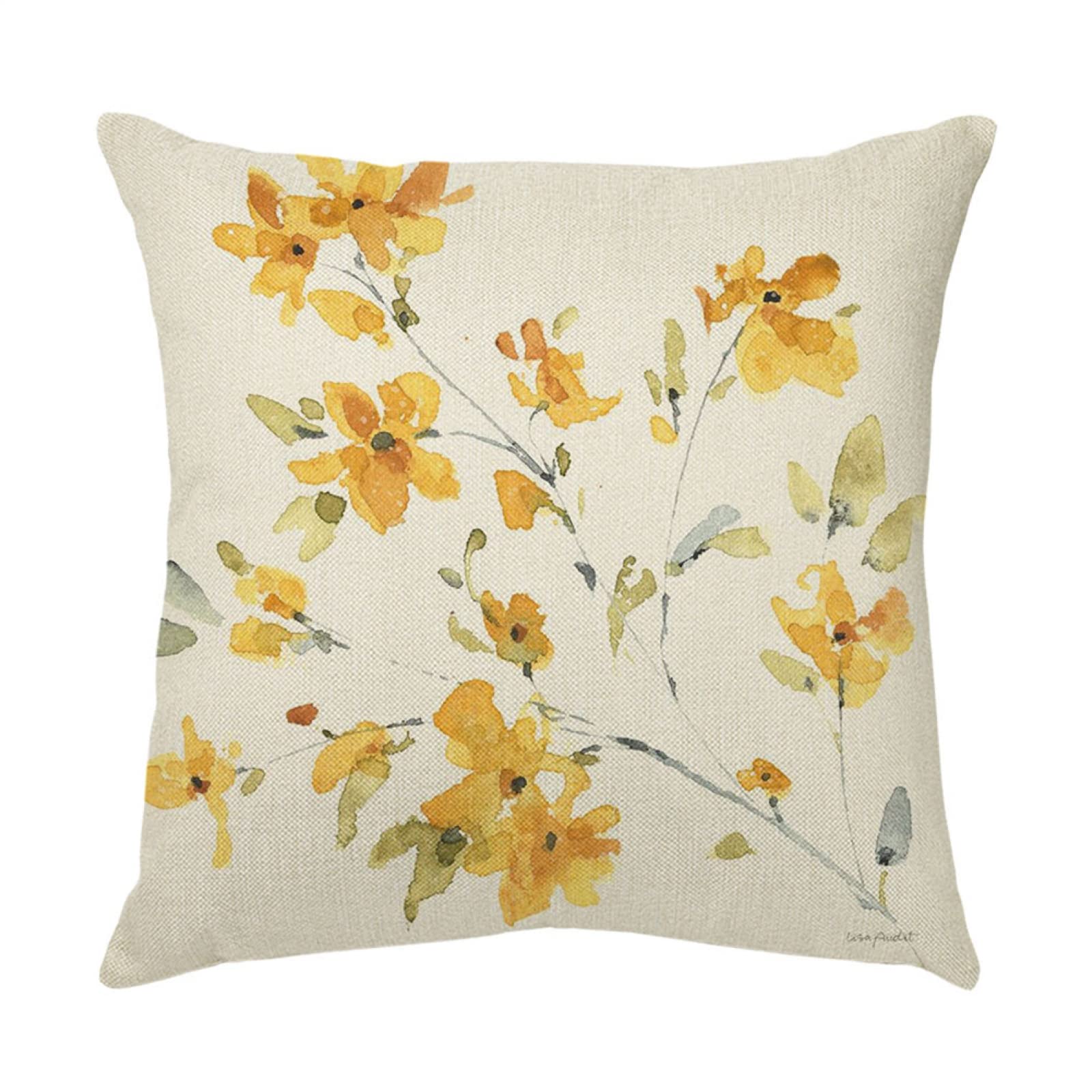 4 Piezas Funda de Almohada Flores Amarillas Fundas de Cojín Terciopelo Sencillo y Decorativo para Sofá Camas Dormitorio Coche Lino Cojines Throw Pillow Covers 80x80cm/32x32 Inch