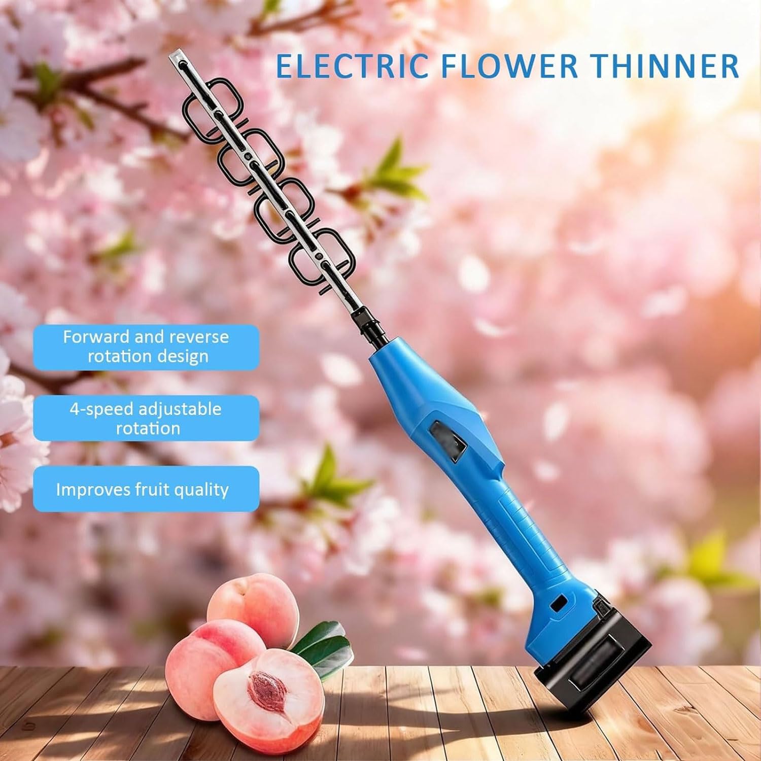 Podadora eléctrica de árboles frutales, herramienta de poda de mano con 4 velocidades ajustables y diseño hacia adelante/atrás para una poda eficiente de nectarinas, albaricoques, duraznos y ciruelas