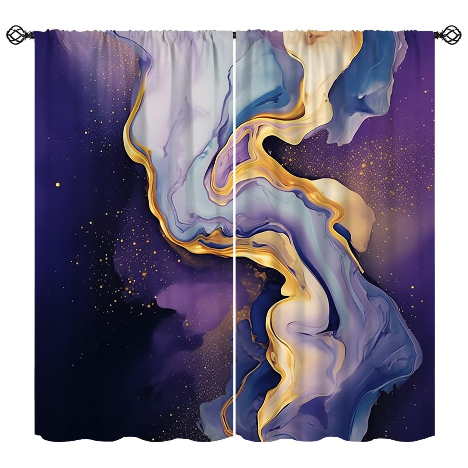 moderw Purple Blue Curtain Abstract Marble Window Treatments Luxury Fluid Painting Minimalist Chic Aesthetic Artistic Neutral Window Drapes for Bedroom Living Room Kitchen W55xL63in