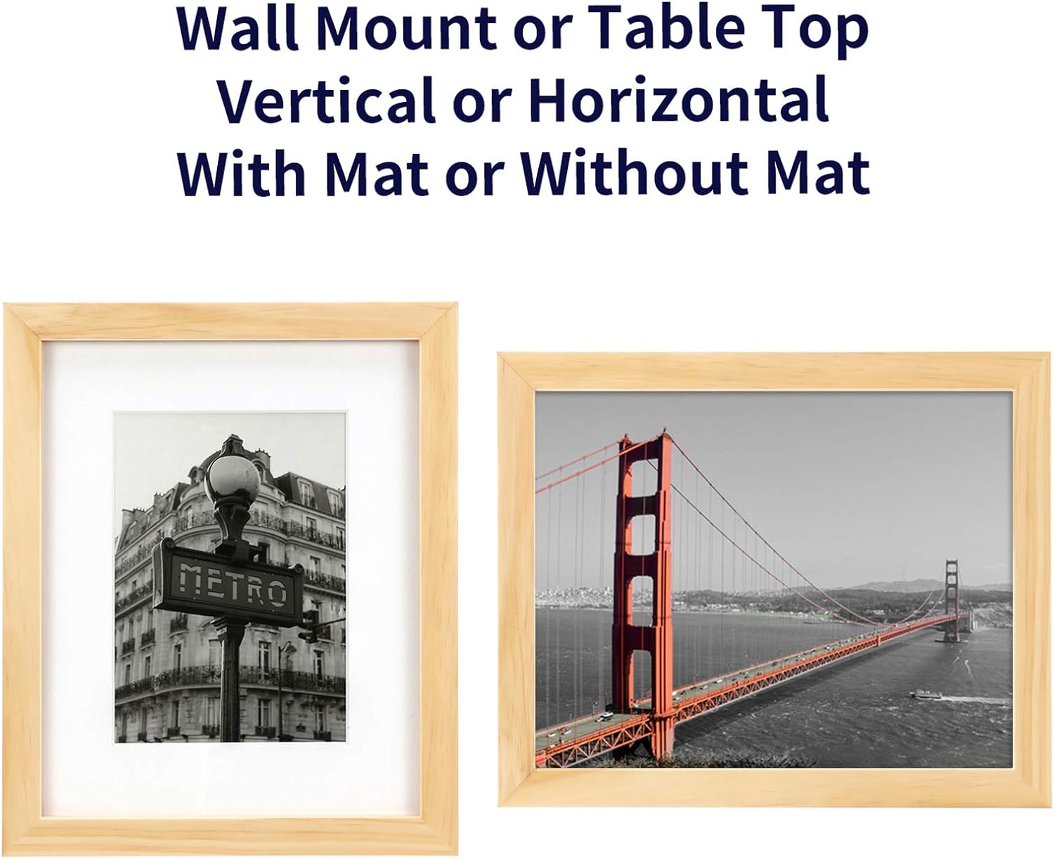 ONE WALL Tempered Glass 8x10 Picture Frame Solid Wooden Frame with Mats for 5x7 Photo - Natural Wood Color Frames for Wall Mounting or Tabletop - Mounting Hardware Included