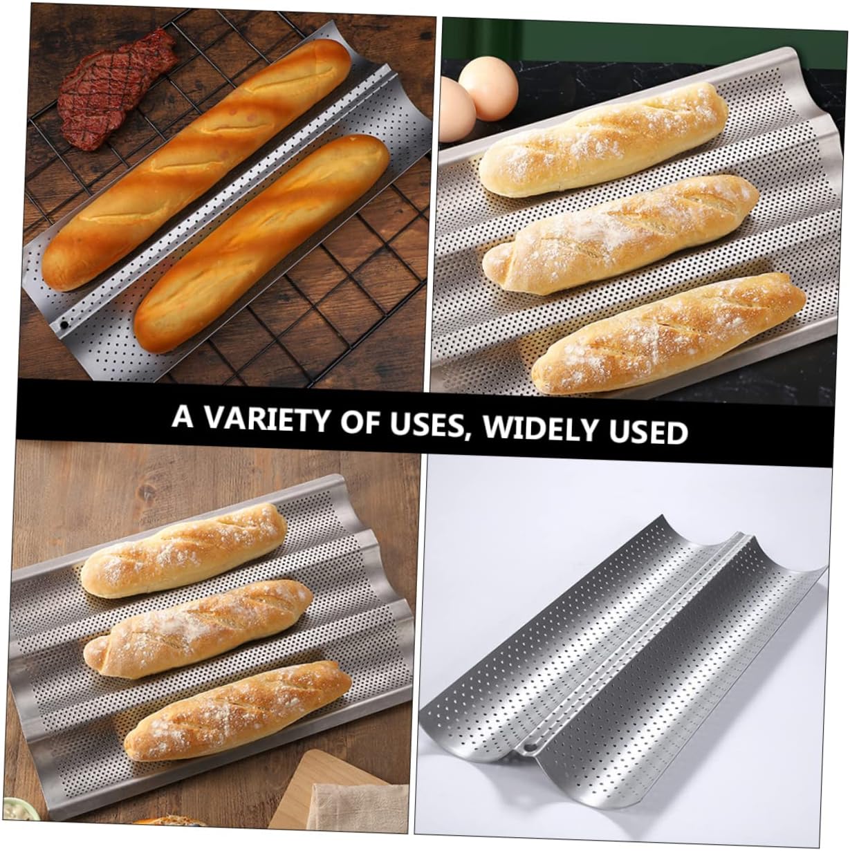 2pcs Non-stick Wave Baguette Baking Tray Medium Small Food-grade for French Bread Baking Bakery