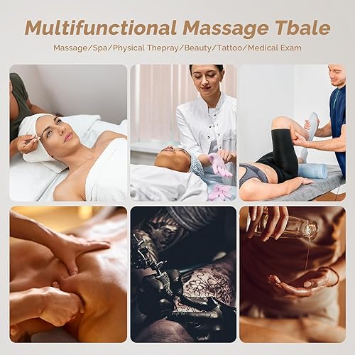 Miniatura 7 de OmySalon Mesa de masaje, cama de tratamiento resistente, altura ajustable y respaldo, cama facial para salón de terapia física profesional (negro,