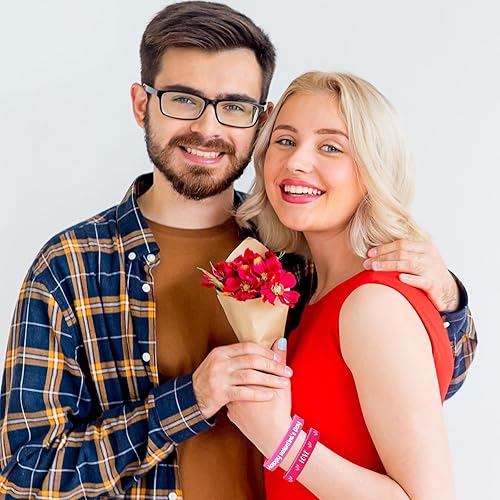 Miniatura 7 de 60 pulseras de silicona para el día de San Valentín, 6 diseños de corazón rojo y rosa con texto en inglés "You're My Sweet", pulseras de goma para