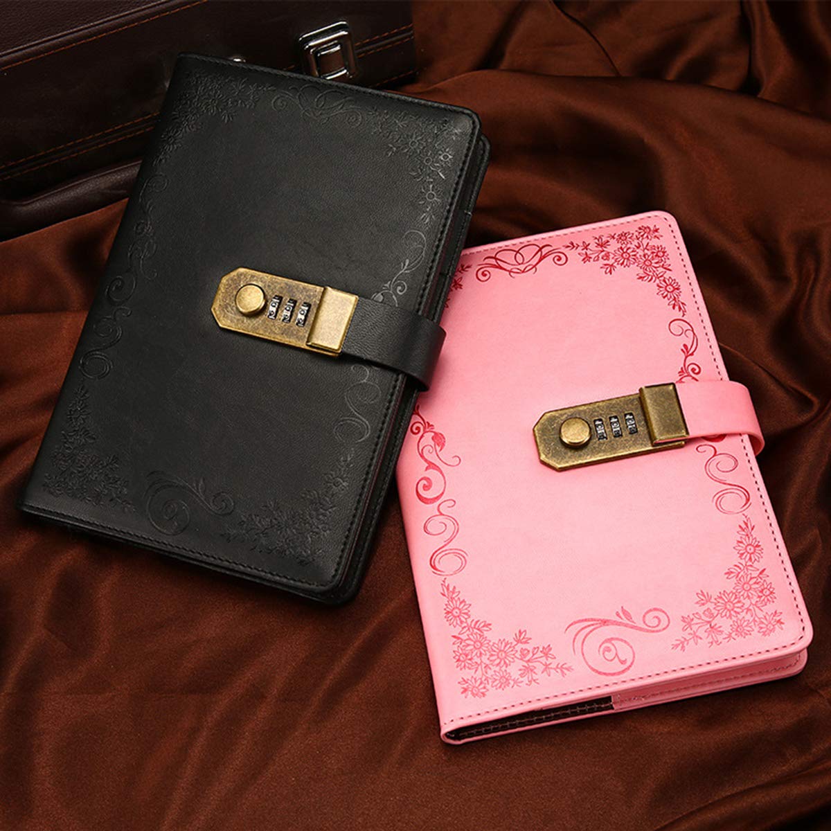 VIDOO Vintage Journal Blank Diary Notebook PU Cuir avec Pas De Passe De Passe Lock Bureau École Papeterie Fournitures Cadeaux - Rose