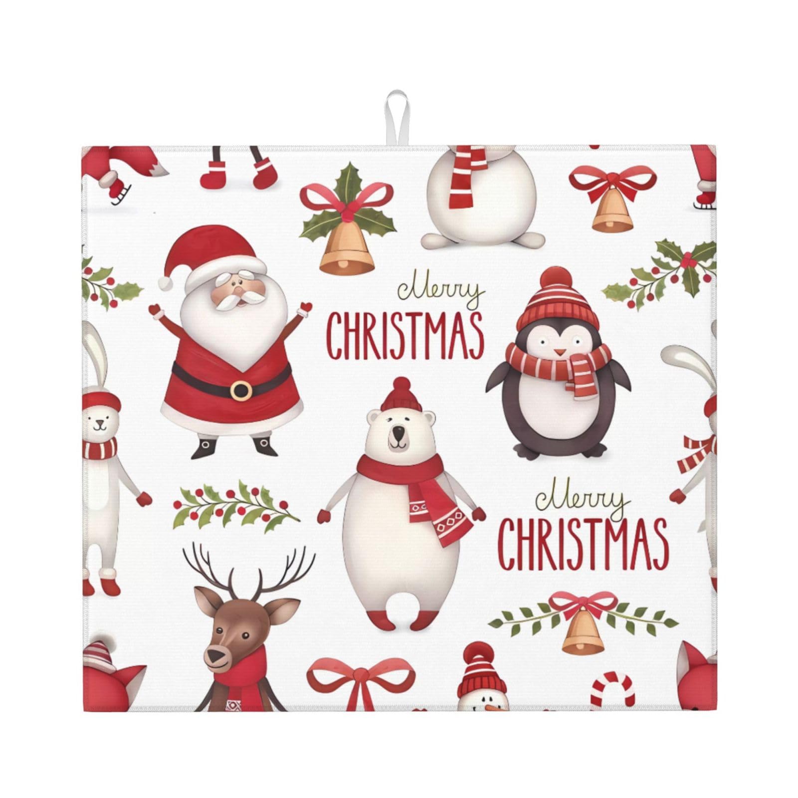 HJFCZH Christmas Santa Claus Prints Kitchen Drying Mat – Absorbent Microfiber Throw for Dishes, Non-Slip Counter Cover, Quick-Drying Layer with Fade-Resistant Print