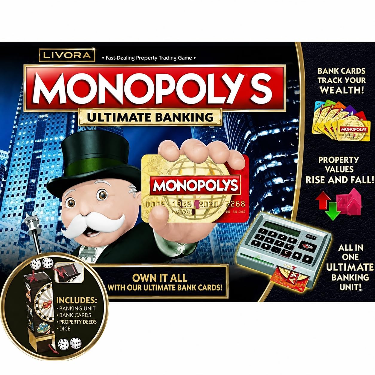 Livora Monopolys Ultimate Banking Board Game Fast Dealing Property Trading Game Includes Banking Unit Bank Cards Property Deeds and Dice Family Strategy Tabletop Game for Kids Adults Indoor Play-image-37