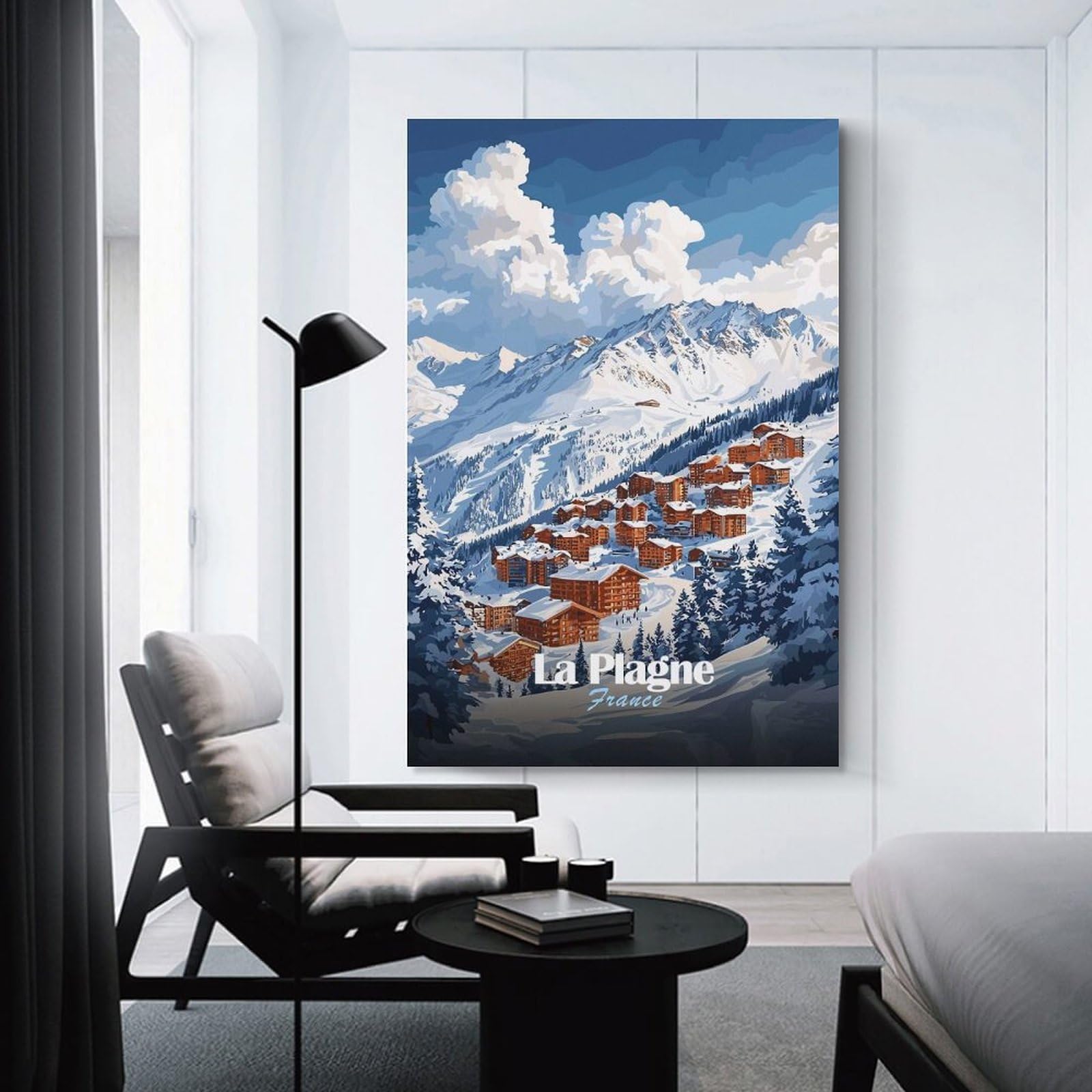 Junmoney Unframe-Style-13 La Plagne Ski Resort Decorative Wall Artwork 20X30inch(50X75cm), For Home Lounge, Bedroom Or Reading Nook, Modern Wall Decor For Cosy Interiors