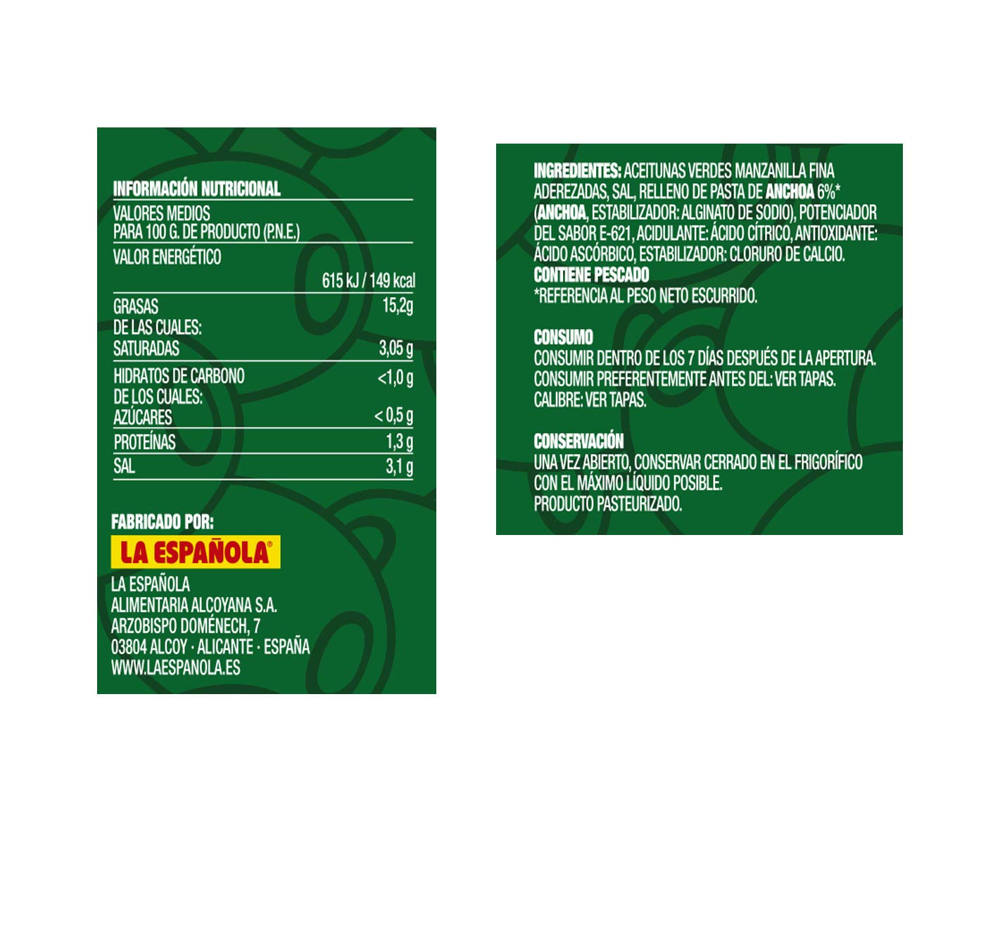 La Española Edición Especial Rellena de Anchoa 600 gr Pack 6 uds