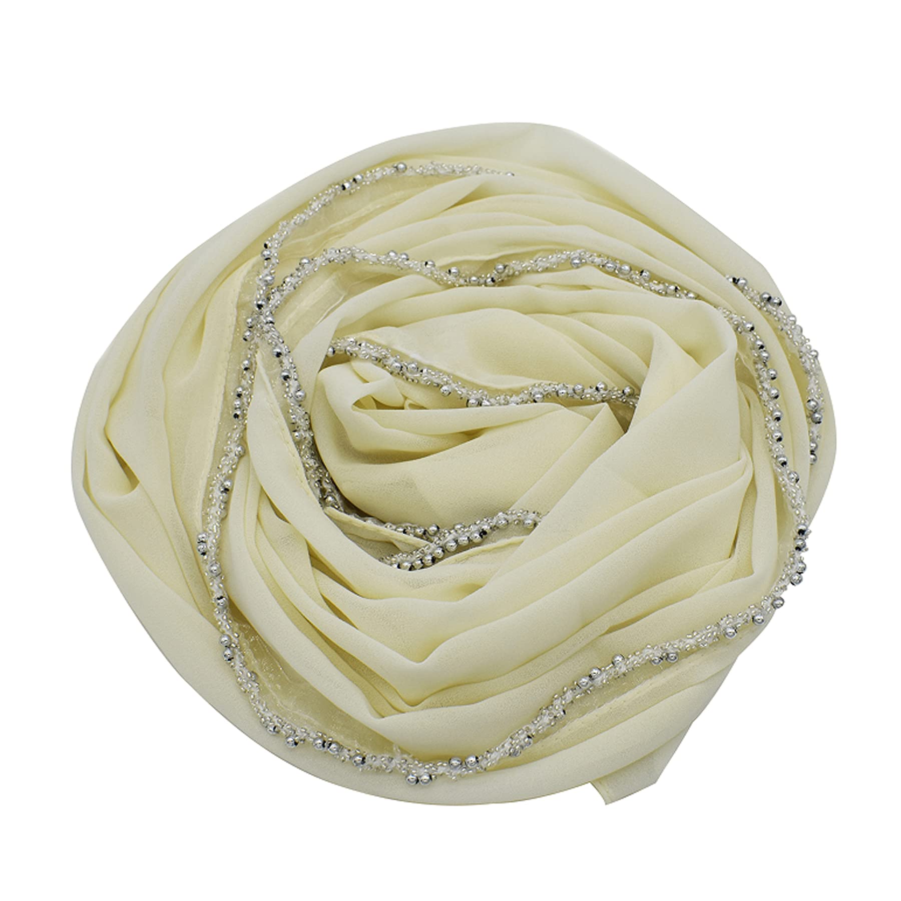 RARITYUS Women Chiffon Muslim Hijab Head Wrap Long Scarf Shawl Fancy Beads Lace Hem Elegant Soft Sheer Scarves