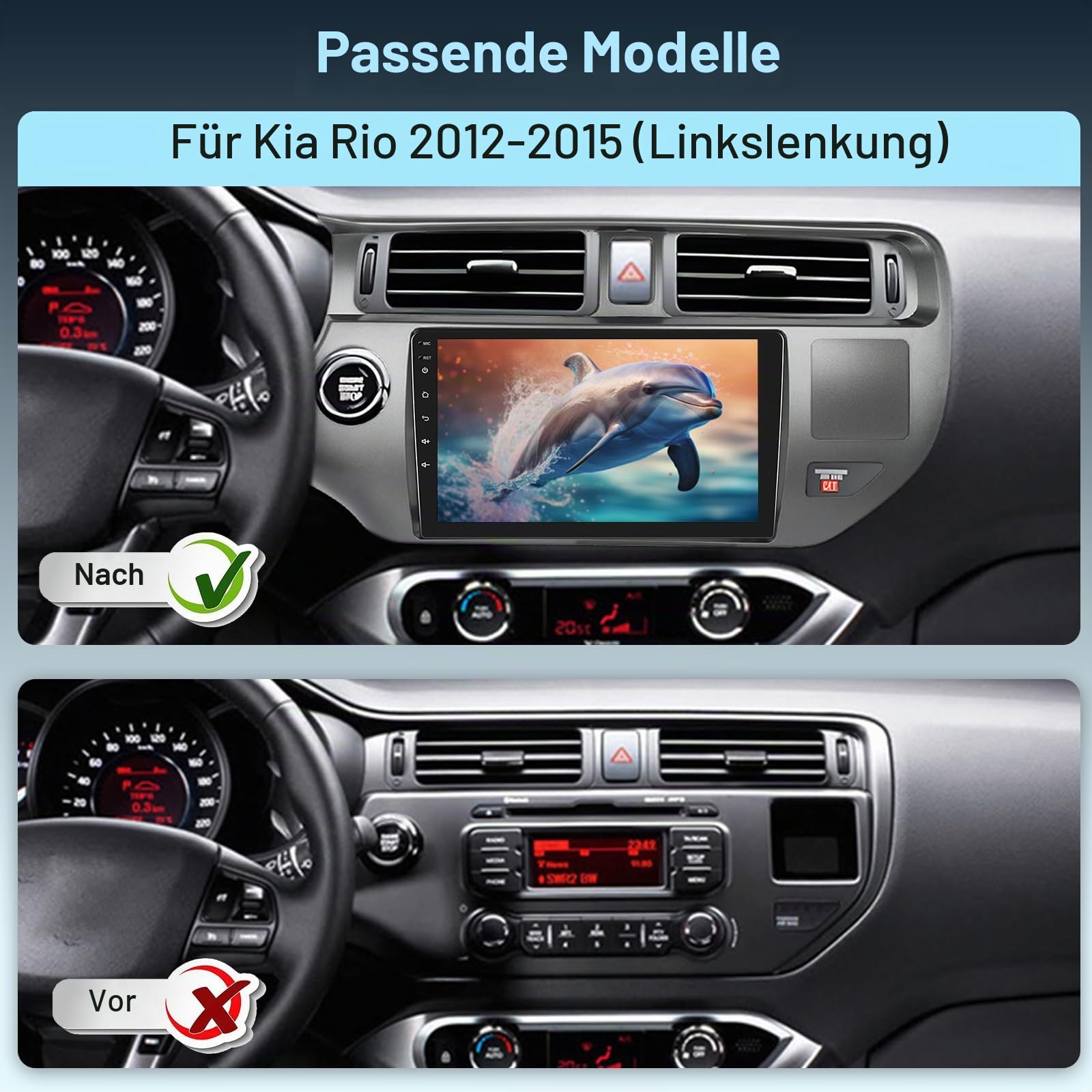 8 Core Qualcomm 4G+64G Autoradio für Kia Rio 2012-2015 mit Wireless Carplay & Android Auto, 9 Zoll Android Autoradio mit WiFi/GPS/Bluetooth 5.1/DPS Hi-Res/FM RDS Radio