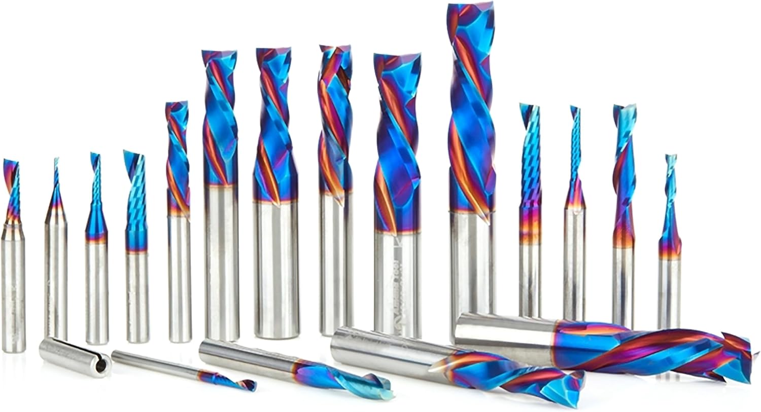 Amana Tool AMS-190-K 18-Pc SC Spektra Extreme Tool Life Coated Compression Spiral, Plastic Cutting Spiral 'O' Flute and Spiral Plunge Router Bit Collection