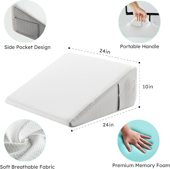 Bedluxe Wedge Pillow for Sleeping 10 inch & Wedge Pillow for Side Sleeping, White/Grey