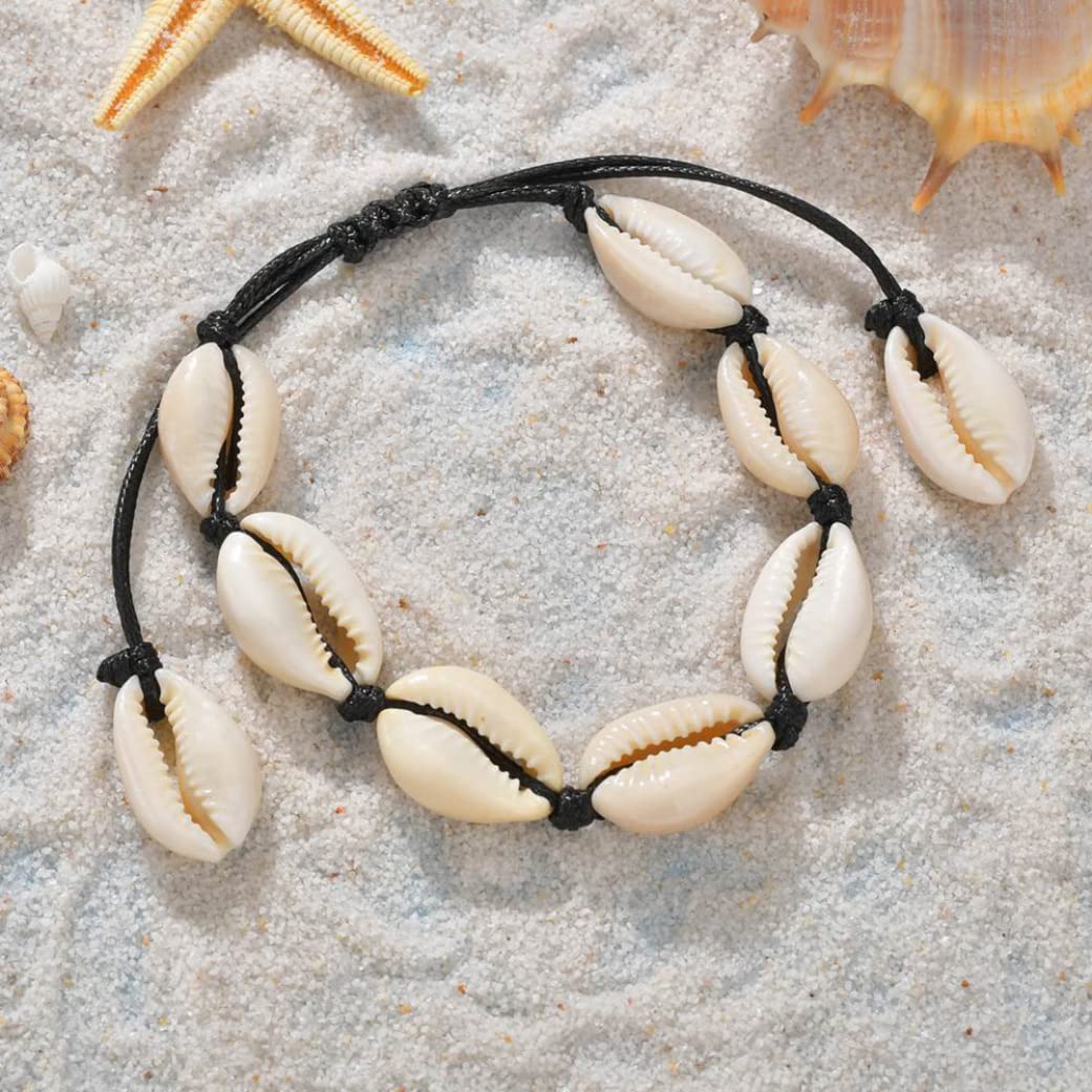 MILEVO Collane, Ciondolo, 1 Set Collana Conchiglia Naturale Bracciale Regolabile Collana Girocollo Conchiglia Hawaiana Gioielli Fatti A Mano con Corda for La Spiaggia Estiva (Nero),Collana
