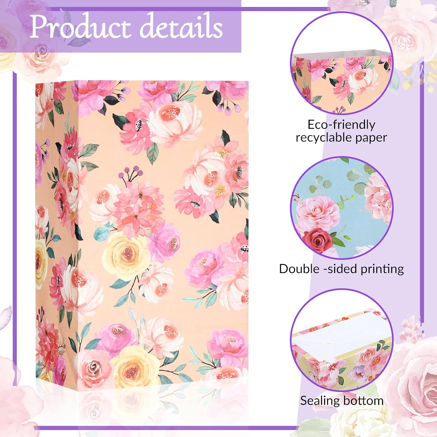 Panelee 24 Pcs Floral Gift Bags for Mother's Day Pastel Small Tea Party Favors Flowers Paper Lunch Bag Bulk 8.7x4.7x3 in Goodie Candy Treat Pouches for Mom Tea Party Bridal Shower Birthday Decorations image 3