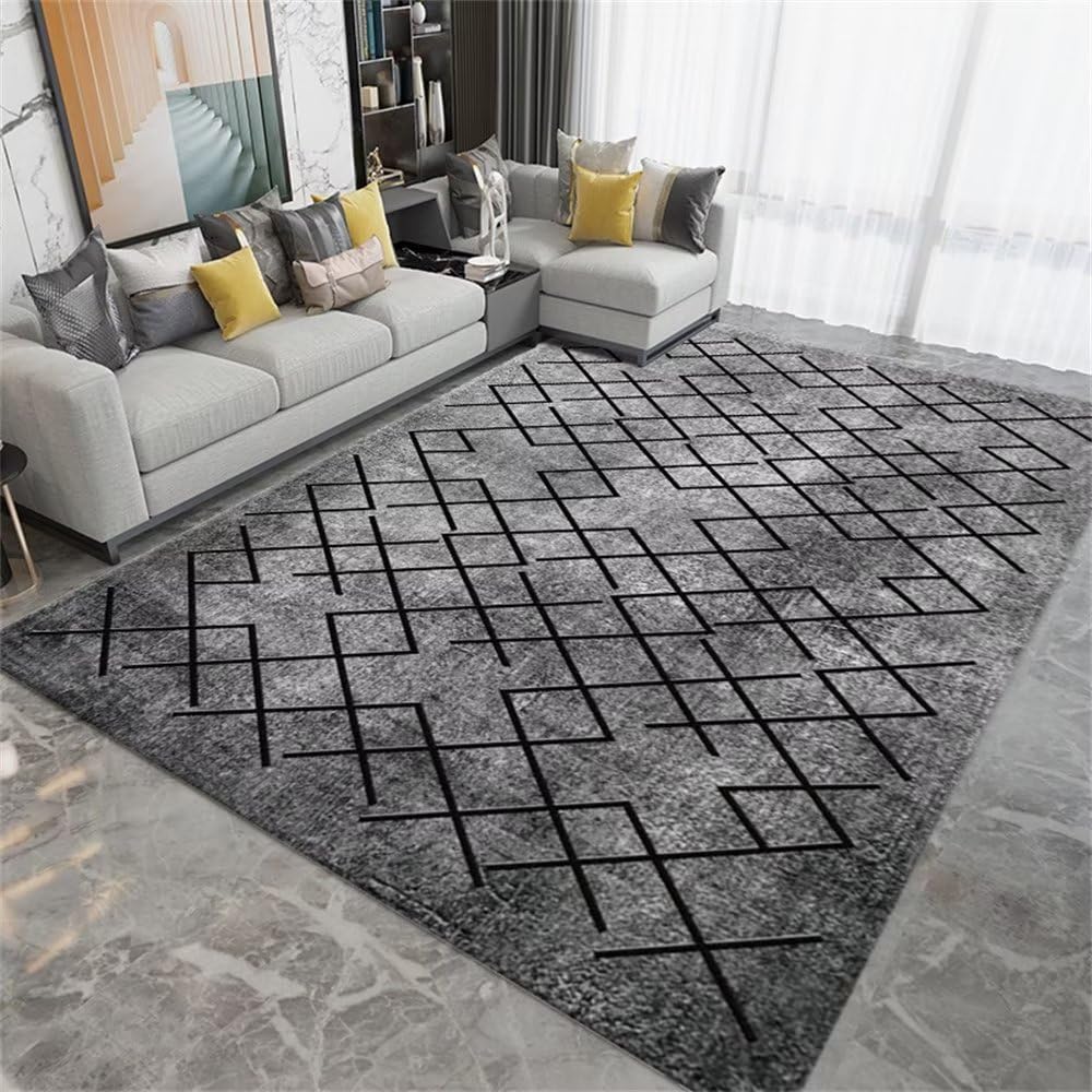 RUGMRZ Alfombra Salon Moderna 200 x 300 cm Gris Alfombra de la Sala de Estar Negro línea decoración fácil de cuidar Alfombras Grandes Salon